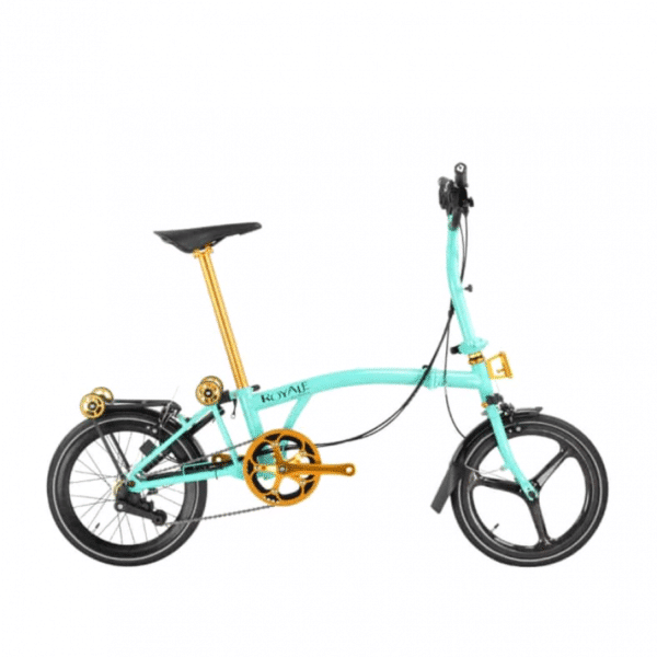 ROYALE GT 9 Speed M-Bar Carbon (Gold Edition) Foldable Bicycle - Tiffany Blue