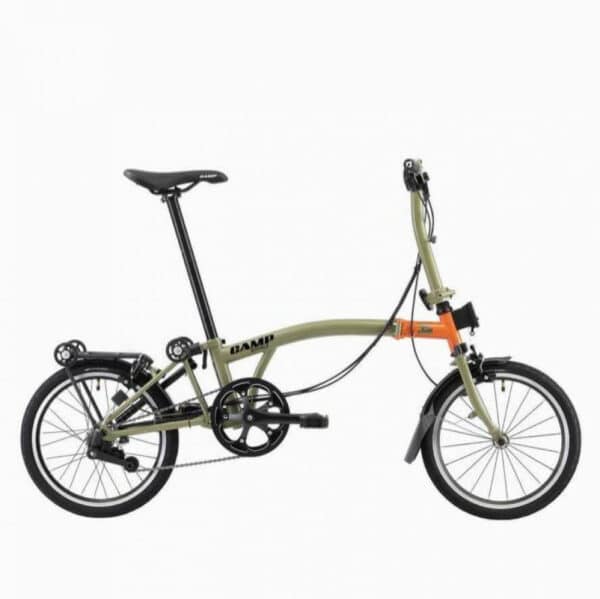 ROYALE 6 Speed T-Bar Foldable Bicycle - Khaki Green / Orange